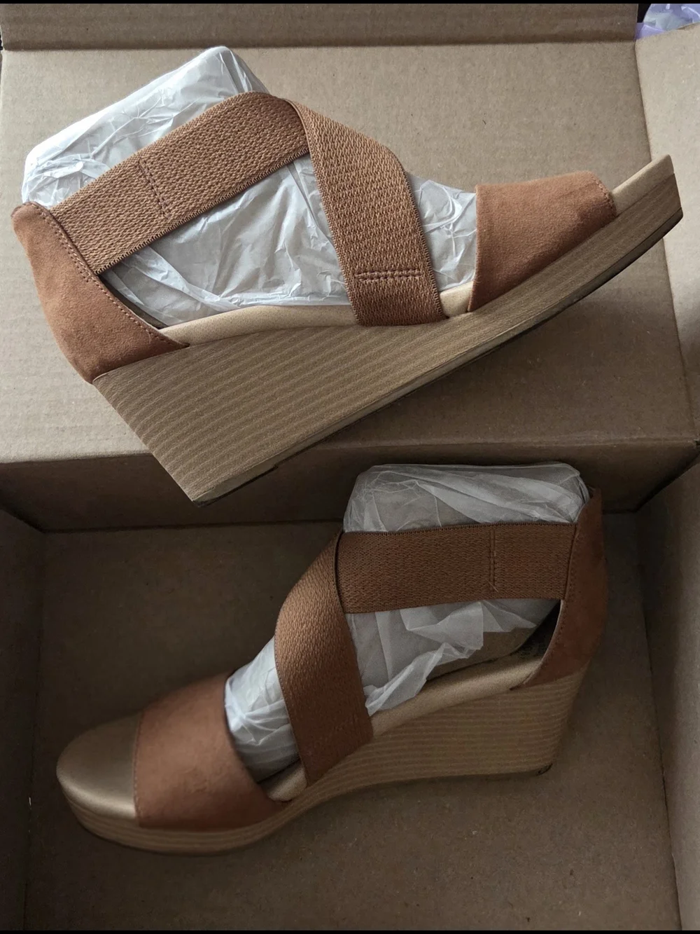 Dr. Scholl's Brown Suede Cross-Strap Wedge Sandals